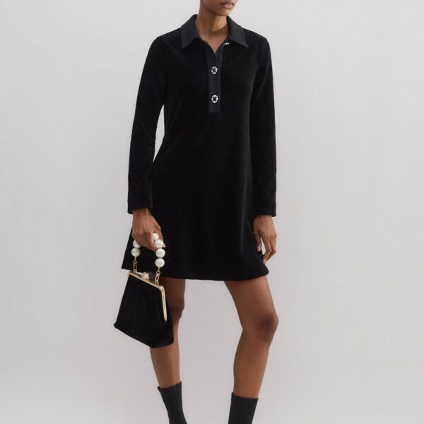 Me and Em Crystal Button Cord Velour A-Line Dress, view 2