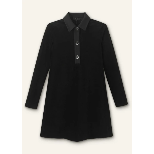 Crystal Button Cord Velour A-Line Dress - Image 6
