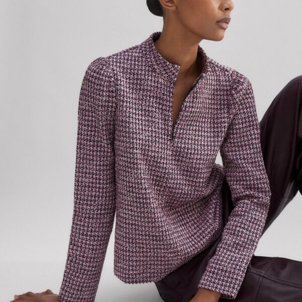 Me and Em Houndstooth Tweed High Neck Top, view 6