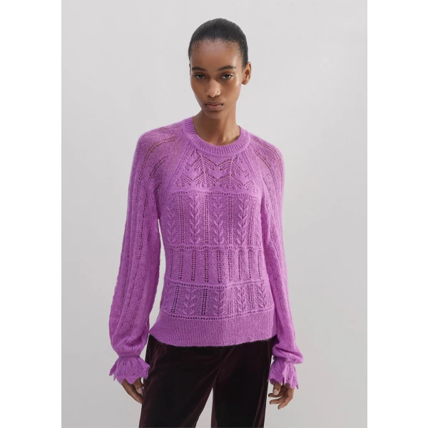 Lace Stitch Blouson Sleeve Sweater - Image 5