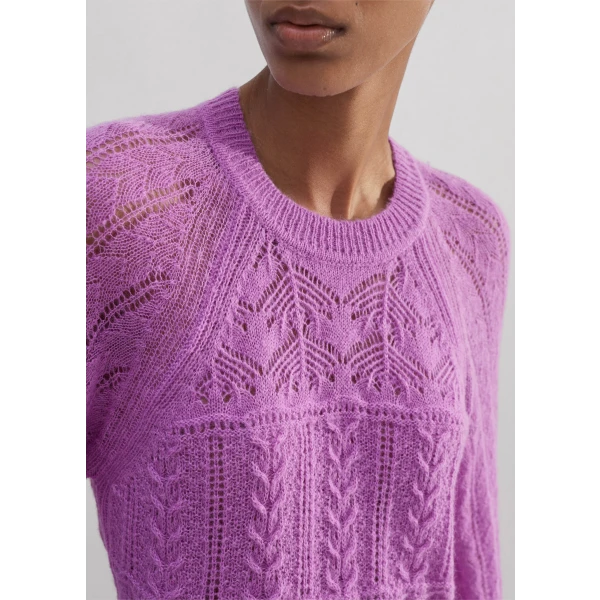 Lace Stitch Blouson Sleeve Sweater - Image 6