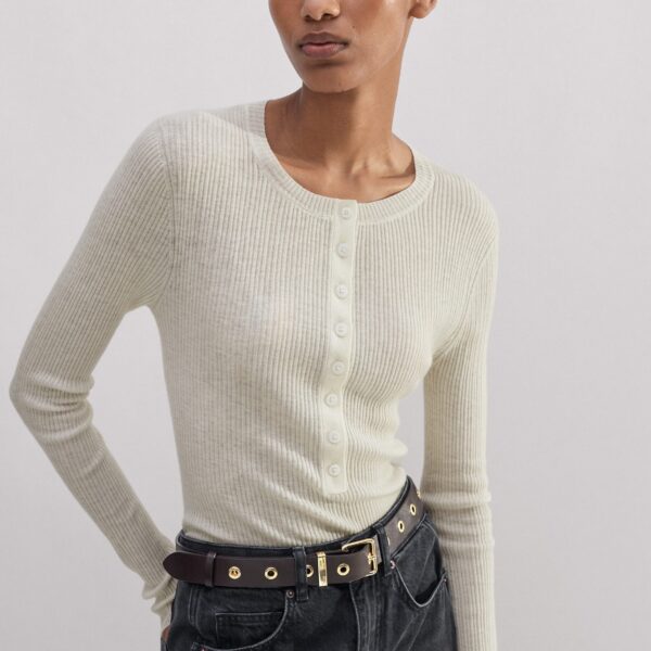 Me and Em Merino Cashmere Barely There Henley Sweater, view 2