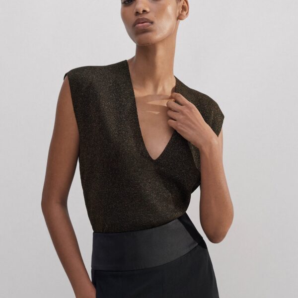 Me and Em Metallic Knit V-Neck Top, view 2