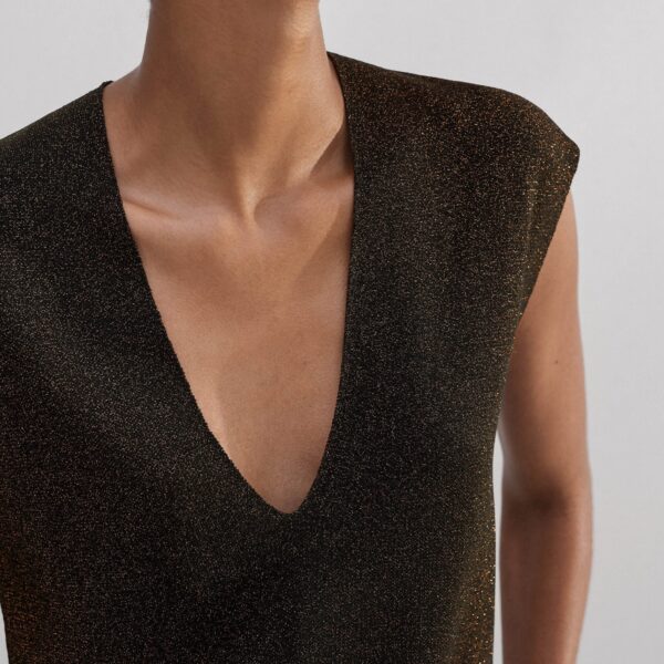 Me and Em Metallic Knit V-Neck Top, view 3