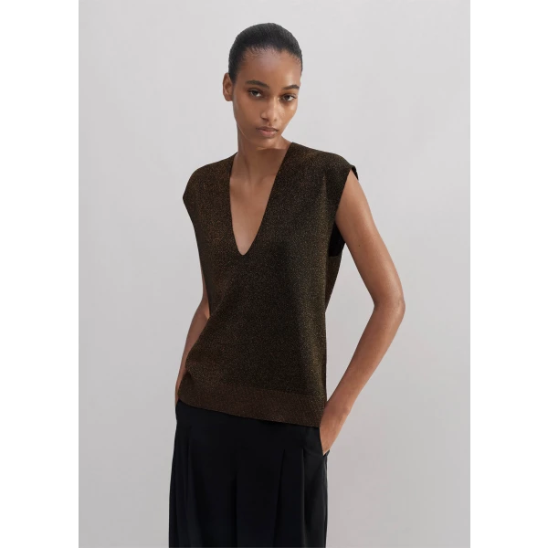 Metallic Knit V-Neck Top - Image 5