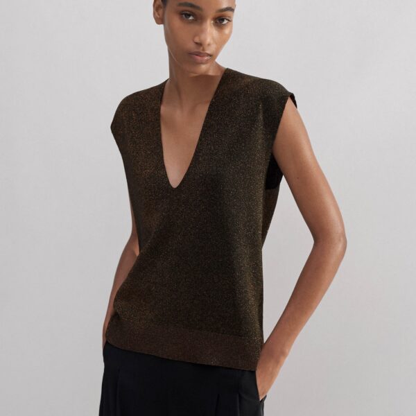 Me and Em Metallic Knit V-Neck Top, view 5