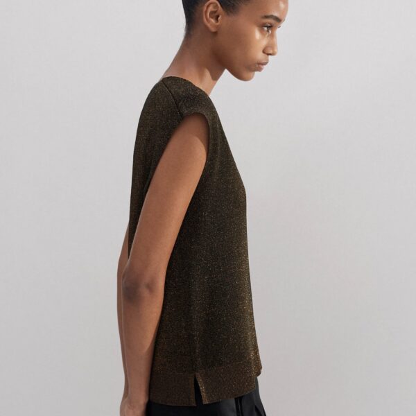 Me and Em Metallic Knit V-Neck Top, view 6