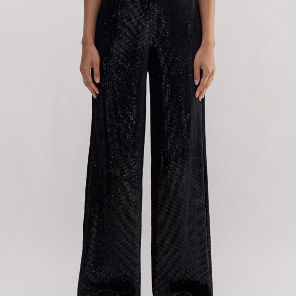 Me and Em Silk-Blend Velvet Sequin Flare Pant, view 3