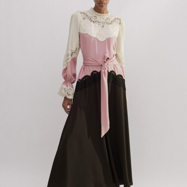 Me and Em Silk Color Block Lace Maxi Dress + Belt, view 3