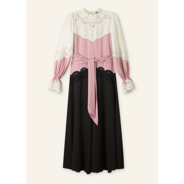 Silk Color Block Lace Maxi Dress + Belt - Image 6