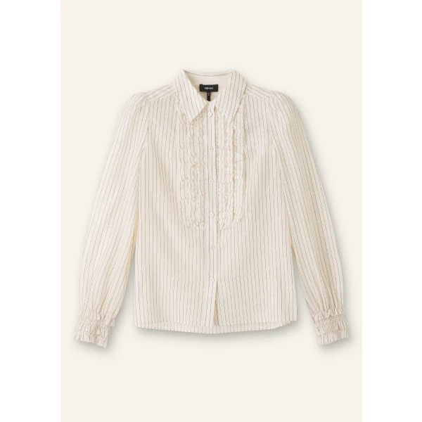 Silk Cotton Pinstripe Ruffle Blouse - Image 6