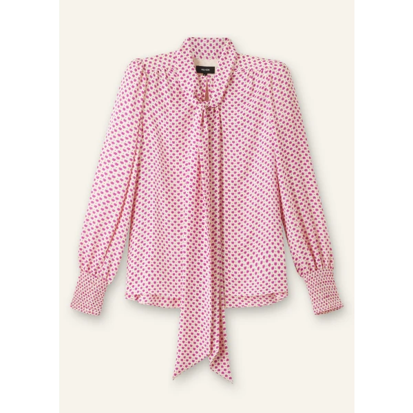 Silk Daisy Polka Dot Print Pussybow Blouse - Image 6