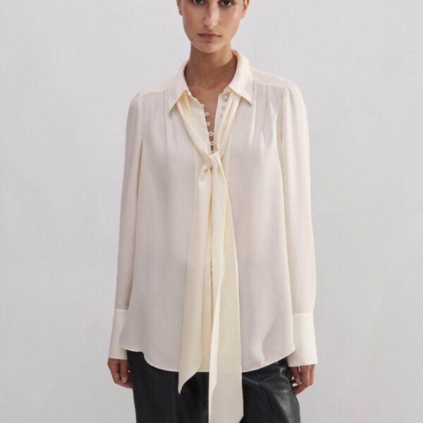 Me and Em Silk Oversized Button Blouse + Tie, view 2