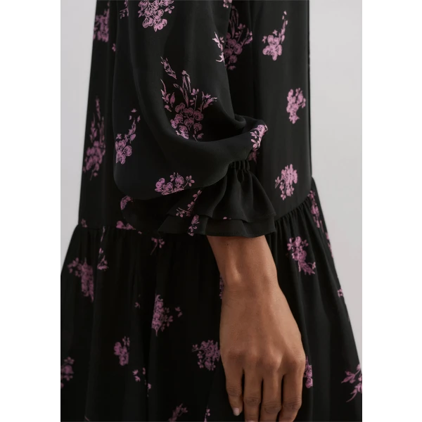 Silk Scattered Floral Print Short Dress - Image 5