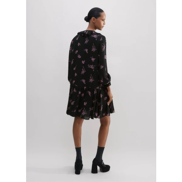 Silk Scattered Floral Print Short Dress - Image 6