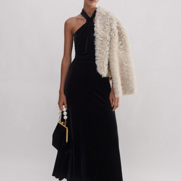 Me and Em Velour Halterneck Maxi Dress, view 4