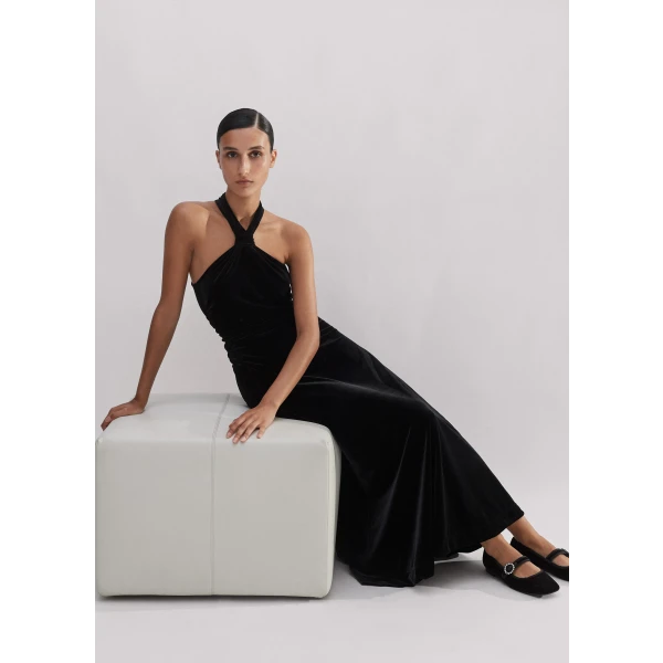 Velour Halterneck Maxi Dress - Image 5