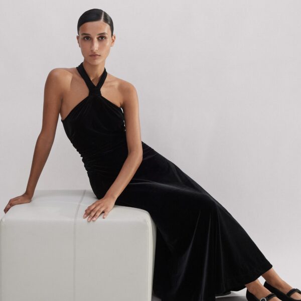 Me and Em Velour Halterneck Maxi Dress, view 5