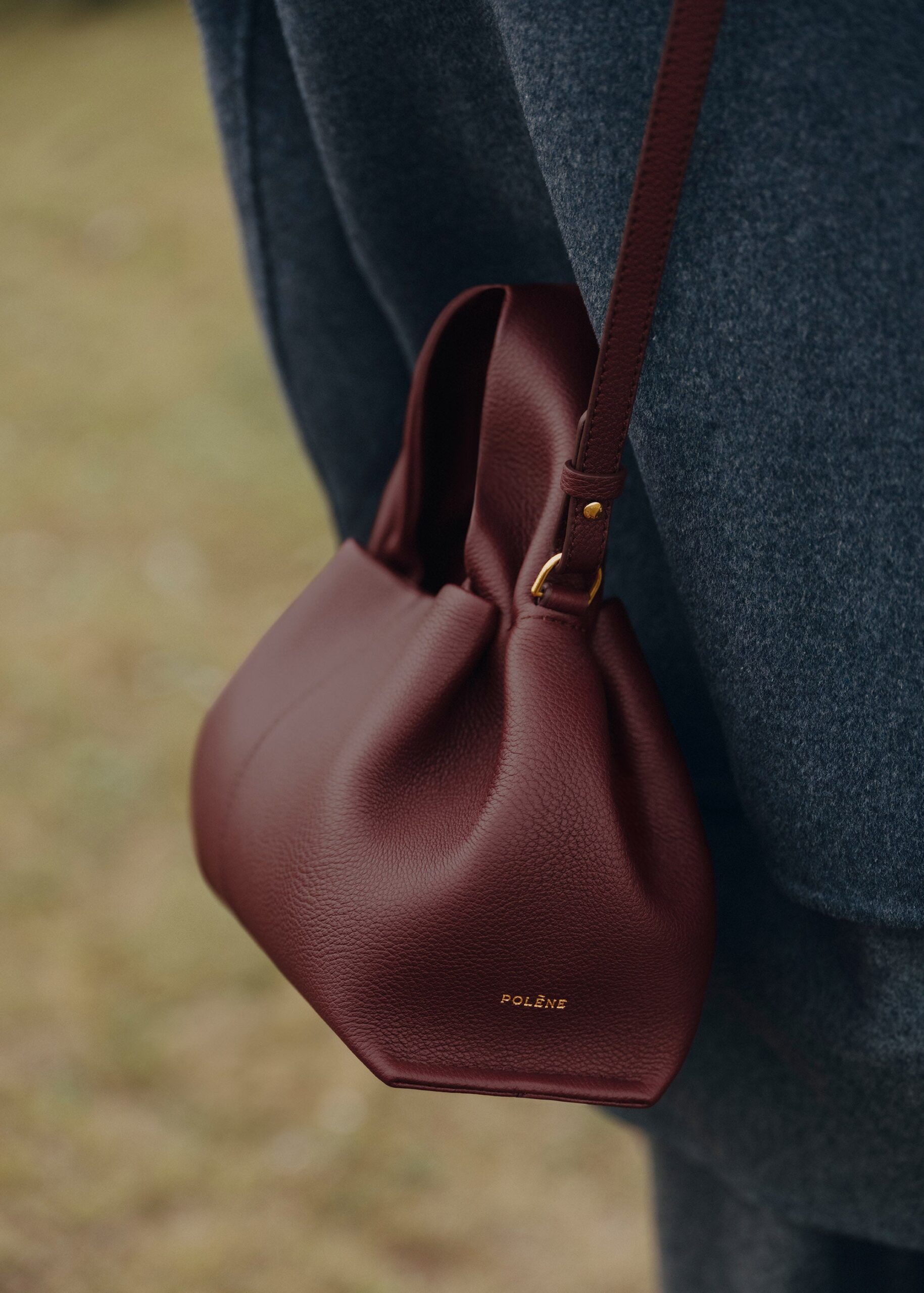 Numéro Neuf Mini Edition Textured Black Cherry Bag Polène Numéro Neuf Mini Edition Textured Black Cherry Bag – Sculptural Mini Tote in Italian Calfskin