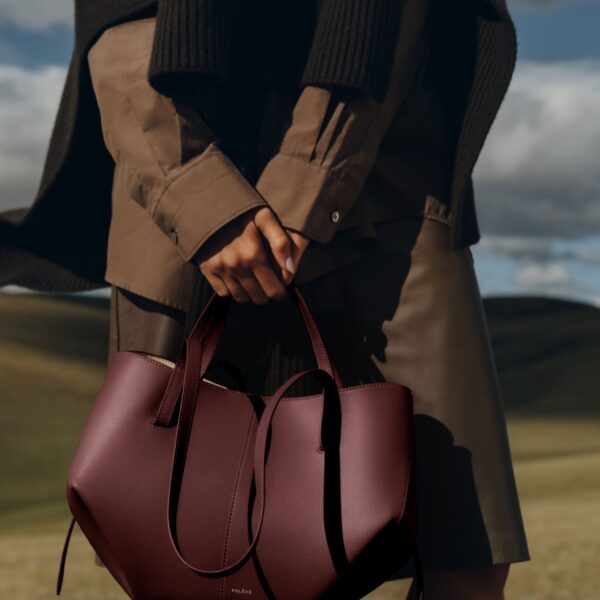 Polene Cyme Mini Edition Textured Black Cherry Bag, view 3