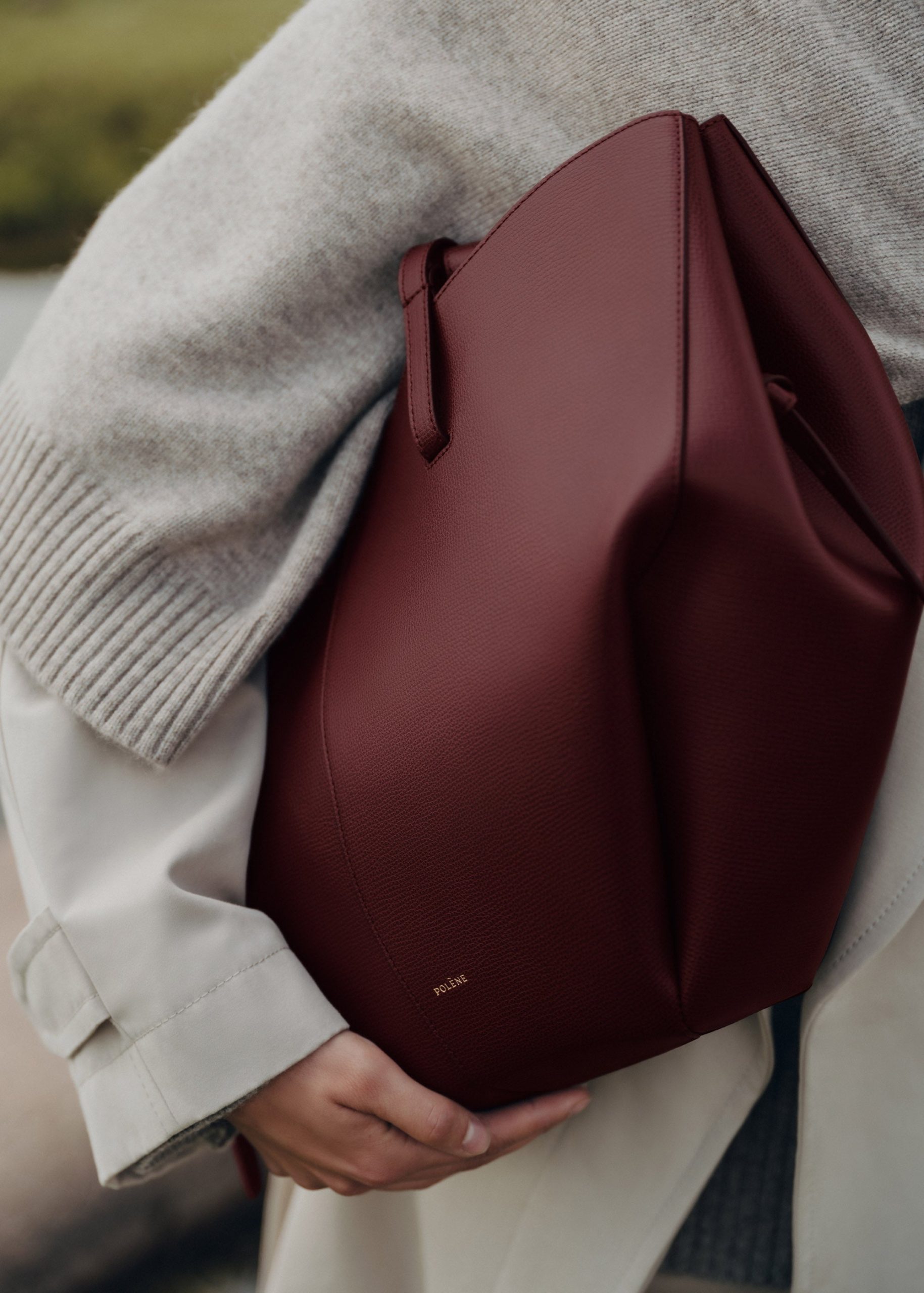 Cyme Edition Textured Black Cherry Bag Polène Cyme Edition Textured Black Cherry Bag – Sculptural Italian Calfskin Tote
