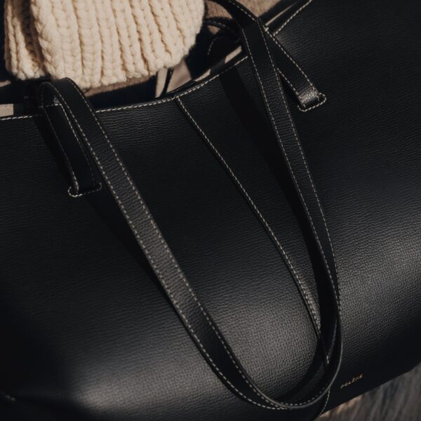 Polene Cyme Edition Textured Black With Ecru Stitching Bag, view 4