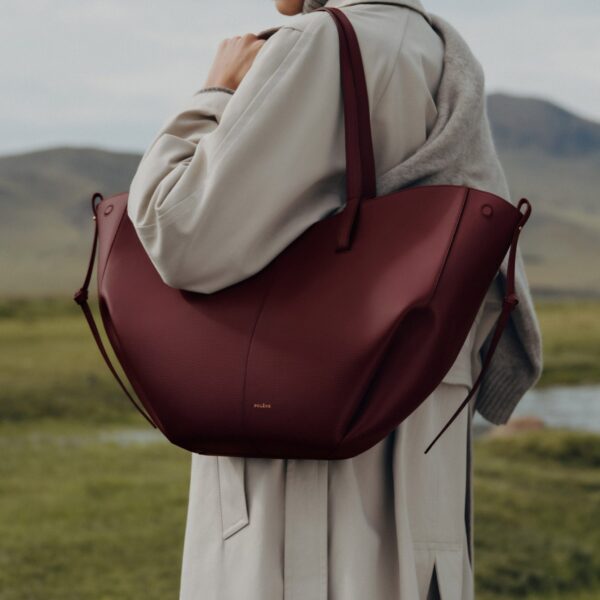 Polene Cyme Edition Textured Black Cherry Bag, view 4