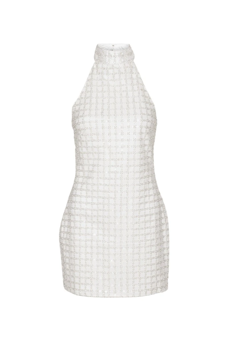 Rotate-Birger-Christensen-Beaded-Halterneck-Dress-White94339_nobg Beaded Halterneck Dress White - Image 1