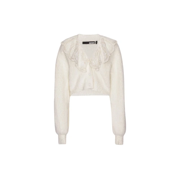 Lace Collar Knit Cardigan Creme