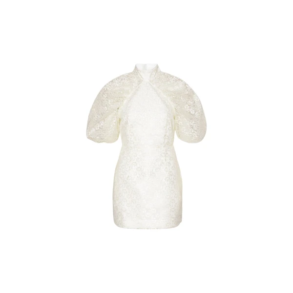Lace Plissé Mini Dress White