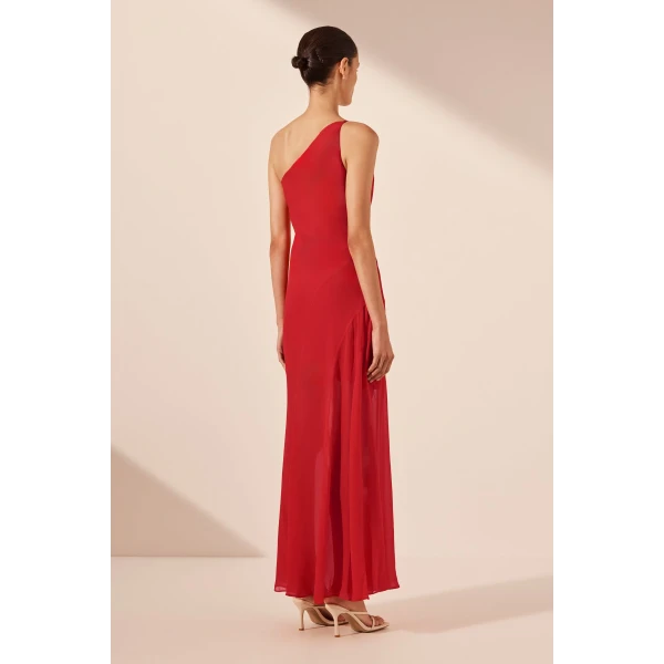 Amina One Shoulder Panelled Maxi Dress - Chilli - Image 7