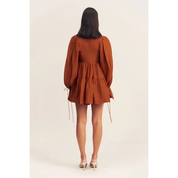 Celeste Long Sleeve Mini Dress - Rust - Image 7