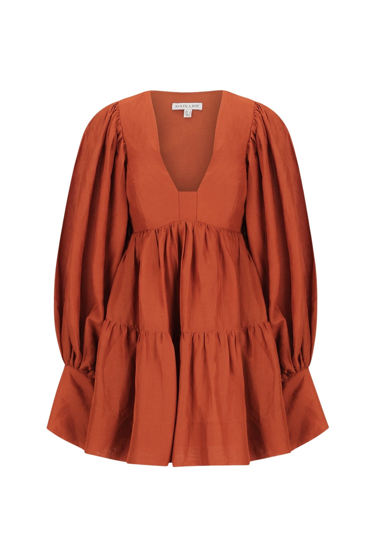 Shona Joy Celeste Long Sleeve Mini Dress – Rust