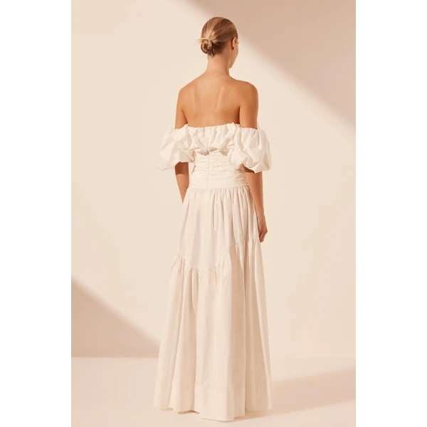 Maiori Off Shoulder Ruched Bodice Maxi Dress - Ivory - Image 7