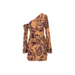 Zahra Silk Asymmetrical Long Sleeve Ruffle Mini Dress