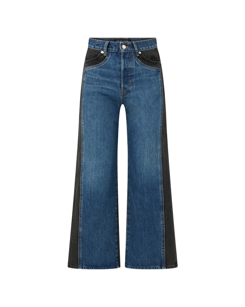 Veronica Beard Taylor Two-Tone Cropped Wide-Leg Jean