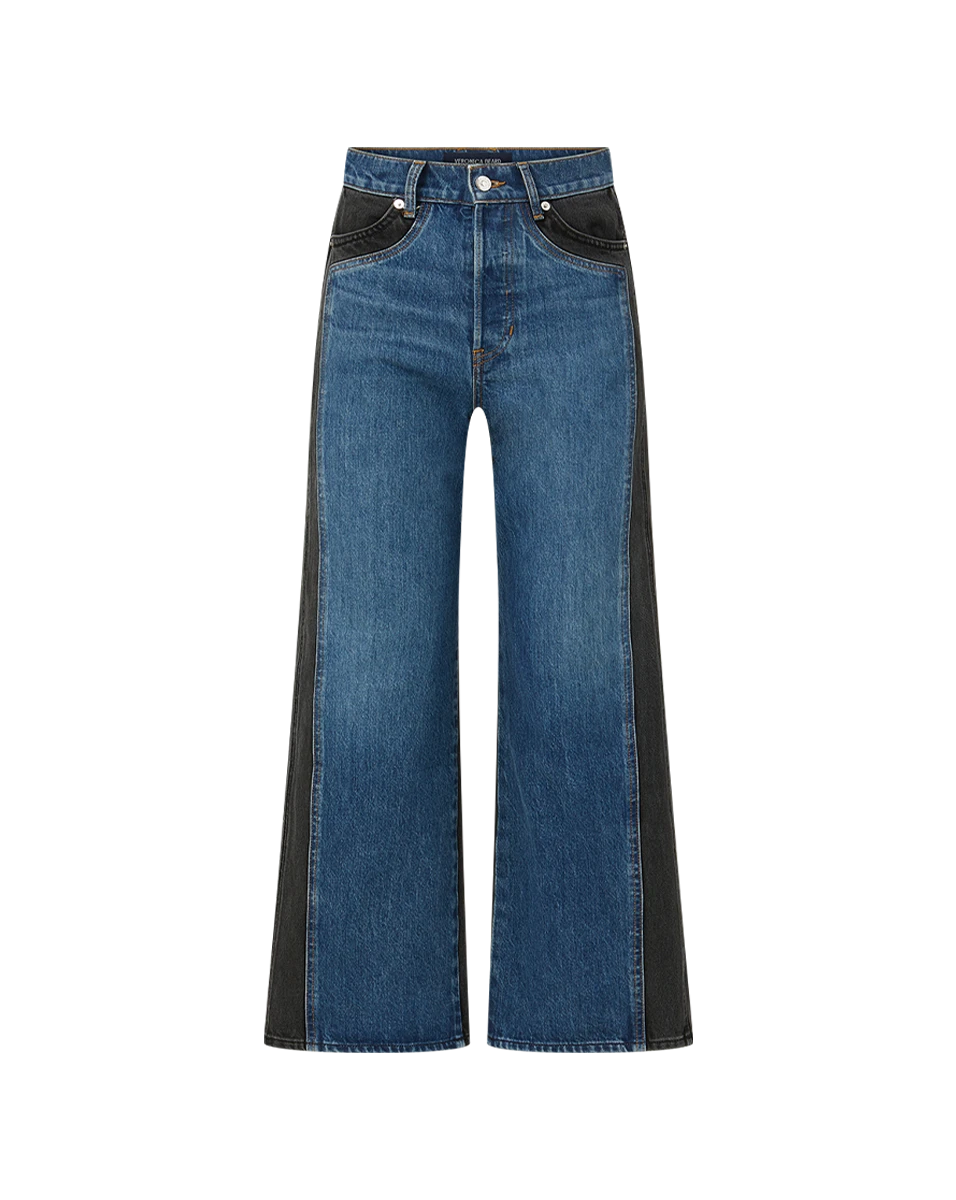 Veronica Beard Taylor Two-Tone Cropped Wide-Leg Jean Veronica Beard Pants