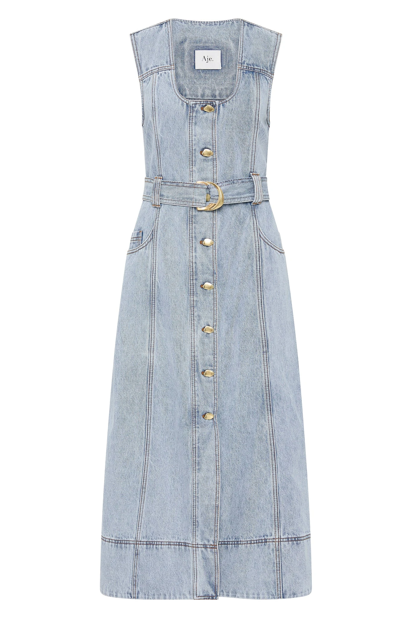 Aje-Aura-Denim-Midi-Dress Aje Blue Dresses