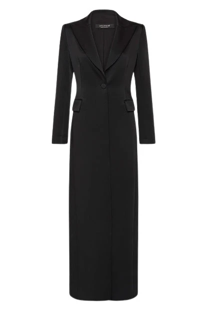 Carla-Zampatti-Black-Bonded-Satin-Florence-Coat14980_nobg Black Bonded Satin Florence Coat - Image 1
