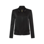 Black Bonded Satin Long Bomber Jacket