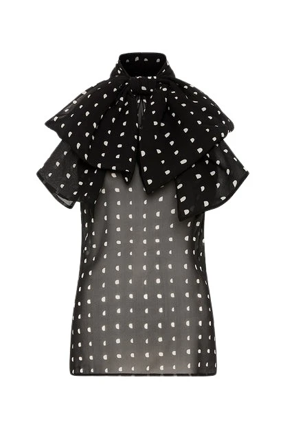 Carla-Zampatti-Black-C-Spot-Silk-Ggt-Bow-Top32146_nobg Black C Spot Silk Ggt Bow Top - Image 1