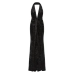Black Caviar Velvet Deep V Gown