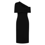 Black Crepe Draped Collar Dress