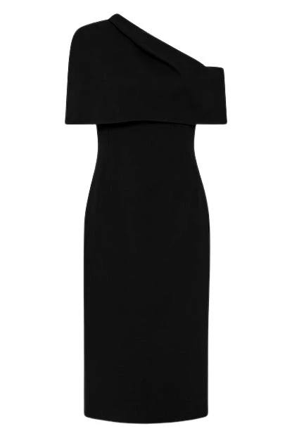 Carla-Zampatti-Black-Crepe-Draped-Collar-Dress34369_nobg Black Crepe Draped Collar Dress - Image 1