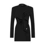 Black Crepe Flounce Blazer