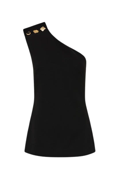 Carla-Zampatti-Black-Crepe-One-Shoulder-Top98668_nobg Black Crepe One Shoulder Top - Image 1