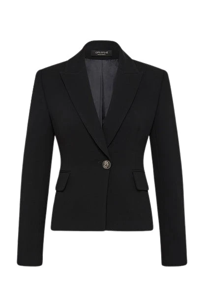 Carla-Zampatti-Black-Crepe-Single-Breasted-Jacket92611_nobg Black Crepe Single Breasted Jacket - Image 1