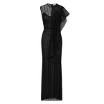 Black Lattice Ruffle Shoulder Dress