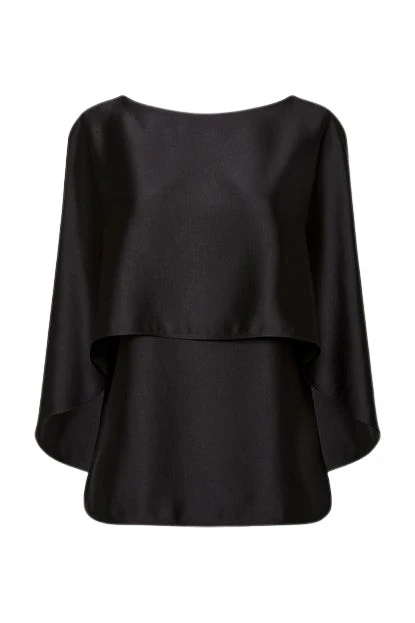 Carla-Zampatti-Black-Satin-Cape-Top29313_nobg Black Satin Cape Top - Image 1