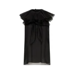 Black Silk Organza Ruffle Neck Top